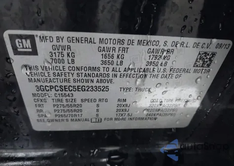 2014 Chevrolet Silverado 1500 2Lz from USA, damaged, VIN 3GCPCSEC5EG233525